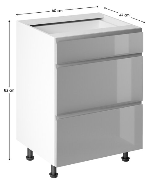 KONDELA Spodná skrinka, biela/sivá extra vysoký lesk HG, AURORA D60S3
