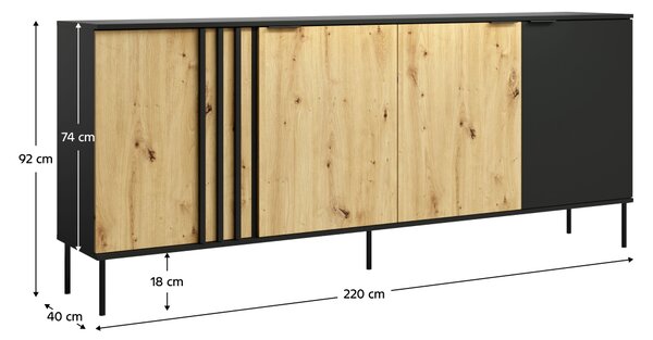 KONDELA Komoda 4D, čierna/dub artisan, RIMINA