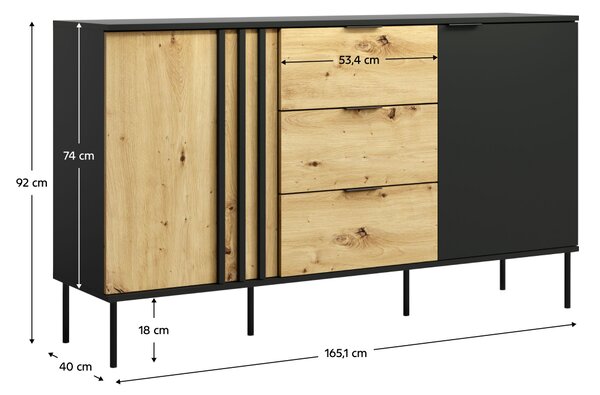 KONDELA Komoda 2D3S, čierna/dub artisan, RIMINA