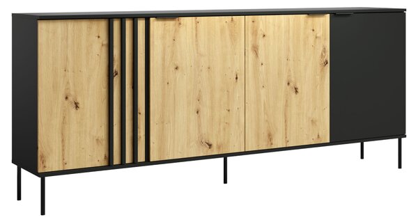 KONDELA Komoda 4D, čierna/dub artisan, RIMINA