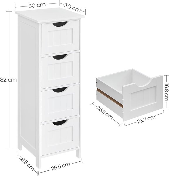 Kúpeľňová skrinka s 4 zásuvkami - biela