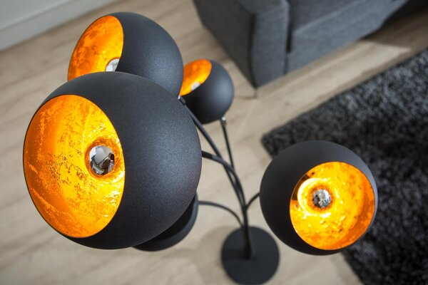 Invicta Interior - Elegantná dizajnová stojanová lampa MAGMA 170 cm čierna, zlatá