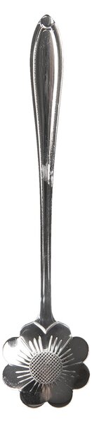 Strieborná kovová dezertné lyžička v tvare kvetinky Floffy - 3 * 12 cm - Clayre & Eef