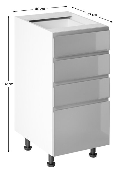 KONDELA Spodná skrinka, biela/sivá extra vysoký lesk HG, AURORA D40S4