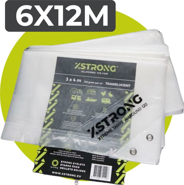 Xstrong Allround 120 - Priehľadná plachta - 6x12 - Transparentná - Vodotesná a odolná voči UV žiareniu