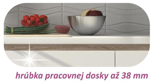 KONDELA Dolná skrinka D 60S3, vysoký biely lesk/dub sonoma, LINE