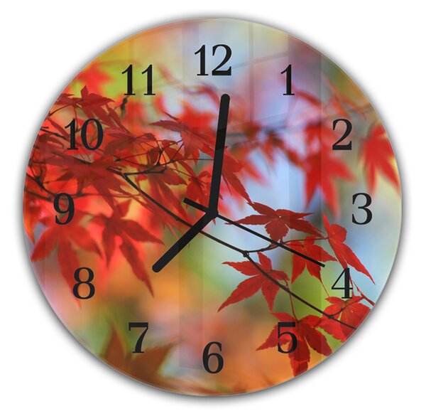 Nástenné hodiny okrúhle pr.30cm vetva japonského javora na jeseň - plexi