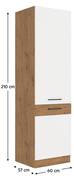 KONDELA Vysoká skrinka, dub lancelot/biela extra vysoký lesk HG, VEGA 60 DK-210 2F