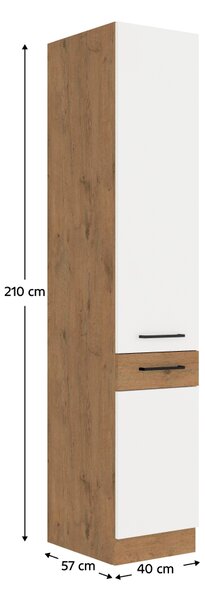KONDELA Vysoká skrinka, dub lancelot/biela extra vysoký lesk HG, VEGA 40 DK-210 2F