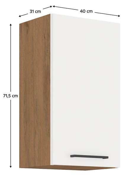 KONDELA Horná skrinka, dub lancelot/biela extra vysoký lesk HG, VEGA 40 G-72 1F