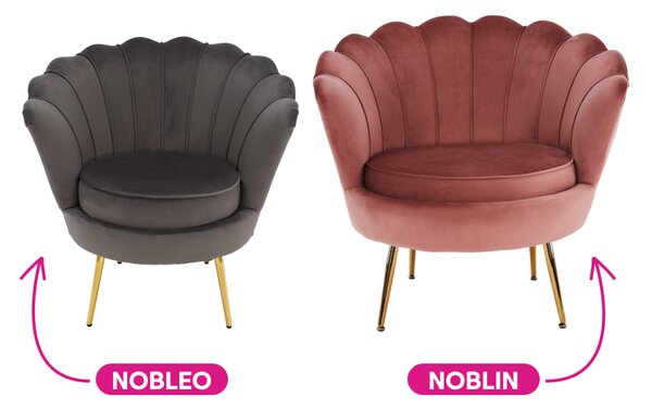KONDELA Kreslo v štýle Art-deco, ružová Velvet látka/gold chróm-zlatý, NOBLIN