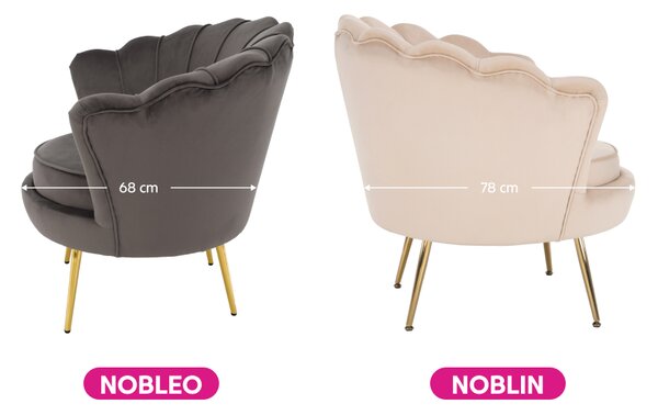 KONDELA Kreslo v štýle Art-deco, béžová Velvet látka/gold chróm-zlatý, NOBLIN
