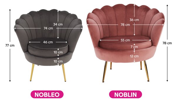 KONDELA Kreslo v štýle Art-deco, ružová Velvet látka/gold chróm-zlatý, NOBLIN