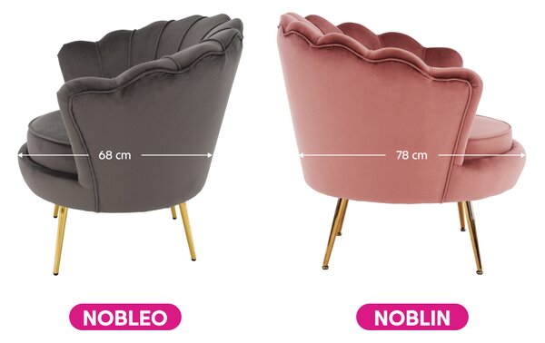 KONDELA Kreslo v štýle Art-deco, ružová Velvet látka/gold chróm-zlatý, NOBLIN