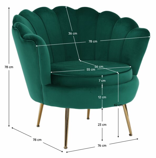KONDELA Kreslo v štýle Art-deco, smaragdová Velvet látka/gold chróm-zlatý, NOBLIN