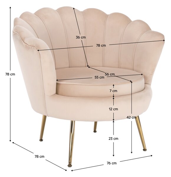 KONDELA Kreslo v štýle Art-deco, béžová Velvet látka/gold chróm-zlatý, NOBLIN