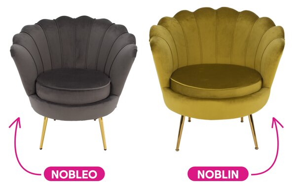 KONDELA Kreslo v štýle Art-deco, horčicová Velvet látka/gold chróm-zlatý, NOBLIN