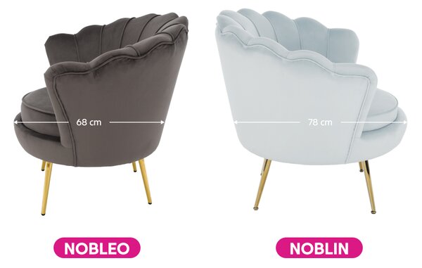 KONDELA Kreslo v štýle Art-deco, sivomodrá Velvet látka/gold chróm-zlatý, NOBLIN
