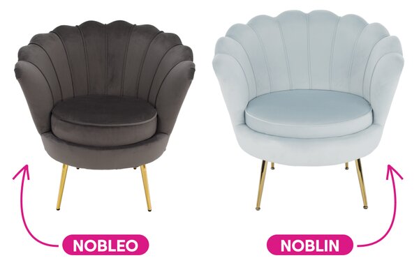 KONDELA Kreslo v štýle Art-deco, sivomodrá Velvet látka/gold chróm-zlatý, NOBLIN
