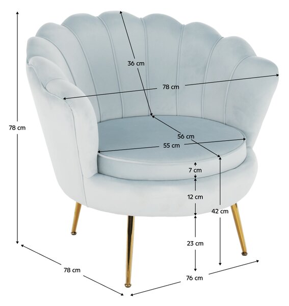 KONDELA Kreslo v štýle Art-deco, sivomodrá Velvet látka/gold chróm-zlatý, NOBLIN