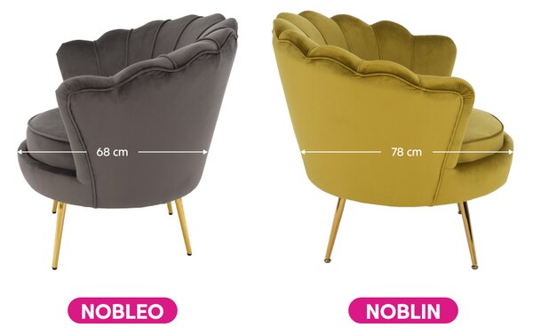 KONDELA Kreslo v štýle Art-deco, horčicová Velvet látka/gold chróm-zlatý, NOBLIN