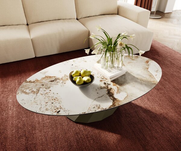 DELIFE Konferenčný stolík Edge oválny 140x80 cm keramika Minas Melange Parabi kov efektfinish titánová