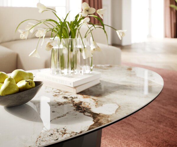 DELIFE Konferenčný stolík Edge oválny 140x80 cm keramika Minas Melange Parabi kov efektfinish titánová