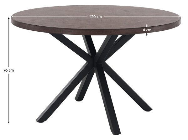 KONDELA Jedálenský stôl, tmavý dub/čierna, priemer 120 cm, MEDOR