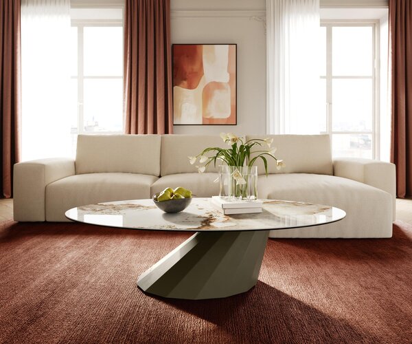 DELIFE Konferenčný stolík Edge oválny 140x80 cm keramika Minas Melange Parabi kov efektfinish titánová