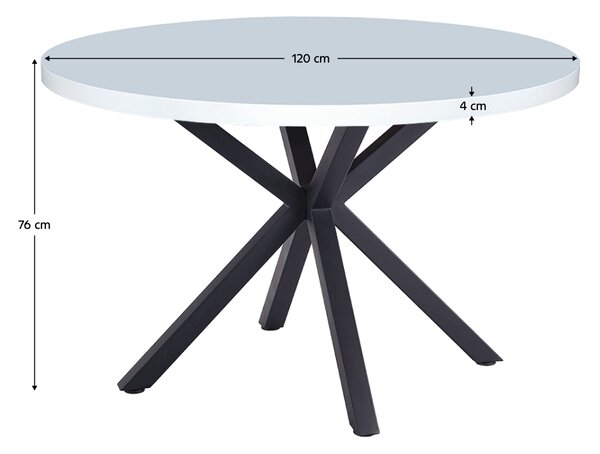 KONDELA Jedálenský stôl, biela matná/čierna, priemer 120 cm, MEDOR