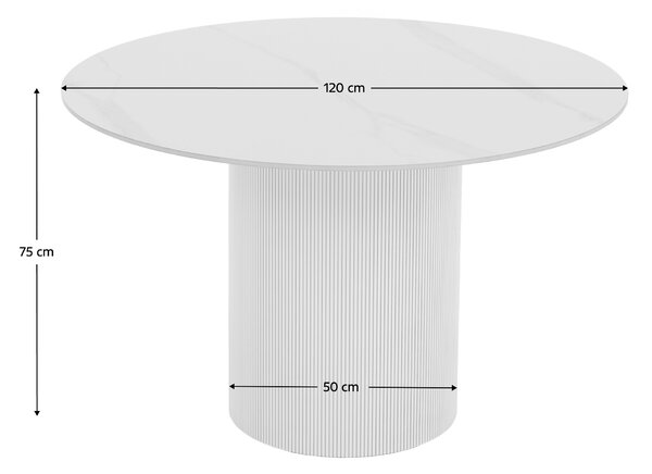 KONDELA Jedálenský stôl, biely mramor/MDF, priemer 120 cm, MAHIR TYP 1