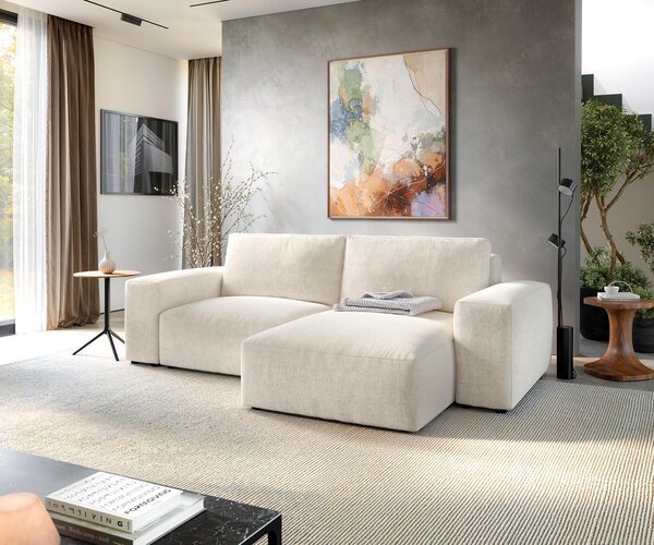 DELIFE Rohová pohovka Lanzo 230×155 cm texturovaná látka mäkká béžová variabilné ležadlo