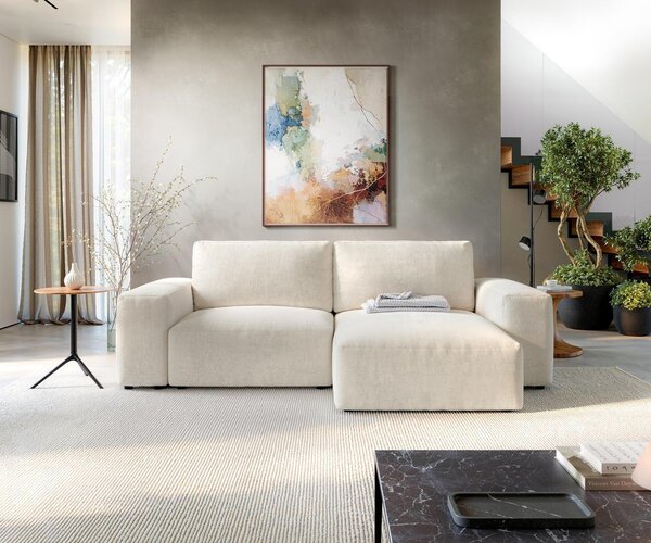 DELIFE Rohová pohovka Lanzo 230×155 cm texturovaná látka mäkká béžová variabilné ležadlo