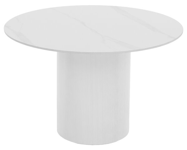 KONDELA Jedálenský stôl, biely mramor/MDF, priemer 120 cm, MAHIR TYP 1