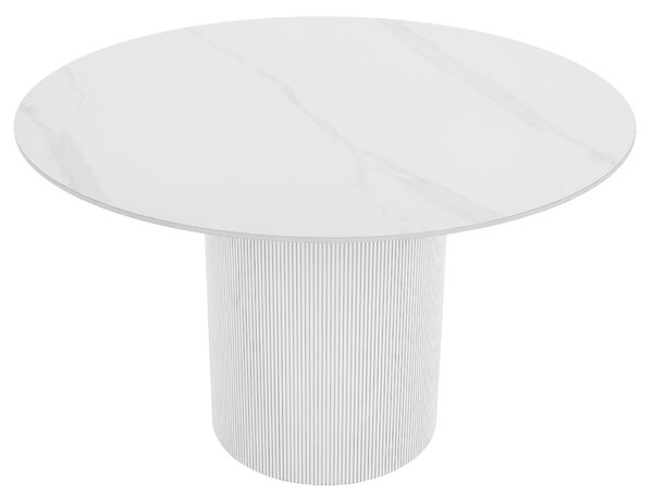 KONDELA Jedálenský stôl, biely mramor/MDF, priemer 120 cm, MAHIR TYP 1