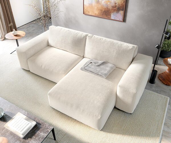 DELIFE Rohová pohovka Lanzo 230×155 cm texturovaná látka mäkká béžová variabilné ležadlo