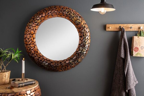 Invicta Interior - Lesklé zrkadlo STONE MOSAIC 82 cm ručne vyrobená mozaika, medené