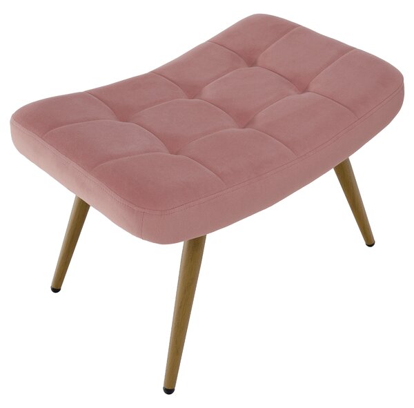KONDELA Kreslo s podnožou, ružová Velvet látka/dub, HABEN