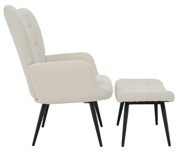 KONDELA Kreslo s podnožou, biela Velvet látka/čierna, HABEN
