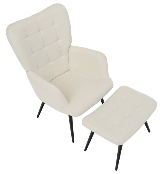 KONDELA Kreslo s podnožou, biela Velvet látka/čierna, HABEN