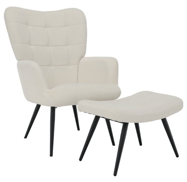 KONDELA Kreslo s podnožou, biela Velvet látka/čierna, HABEN