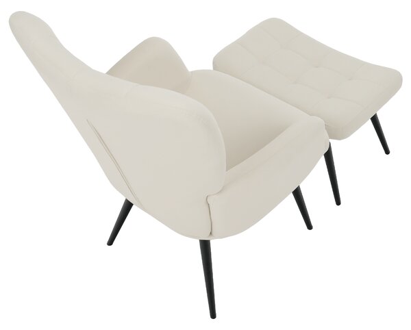 KONDELA Kreslo s podnožou, biela Velvet látka/čierna, HABEN