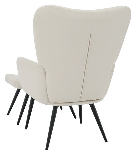 KONDELA Kreslo s podnožou, biela Velvet látka/čierna, HABEN
