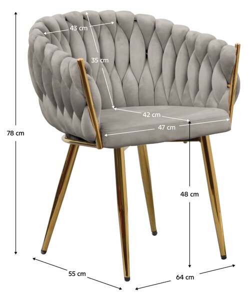 KONDELA Jedálenské kreslo, sivohnedá Taupe Velvet látka/gold chróm zlatý, DEILA