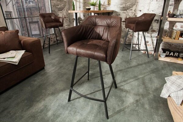 Invicta Interior - Retro barová stolička LOFT 100 cm s podrúčkami, starohnedá