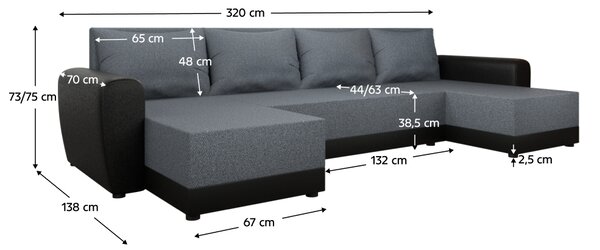 KONDELA Univerzálna sedacia súprava, sivá/čierna, DAKAR NEW U