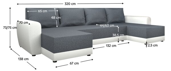 KONDELA Univerzálna sedacia súprava, sivá/biela, DAKAR NEW U