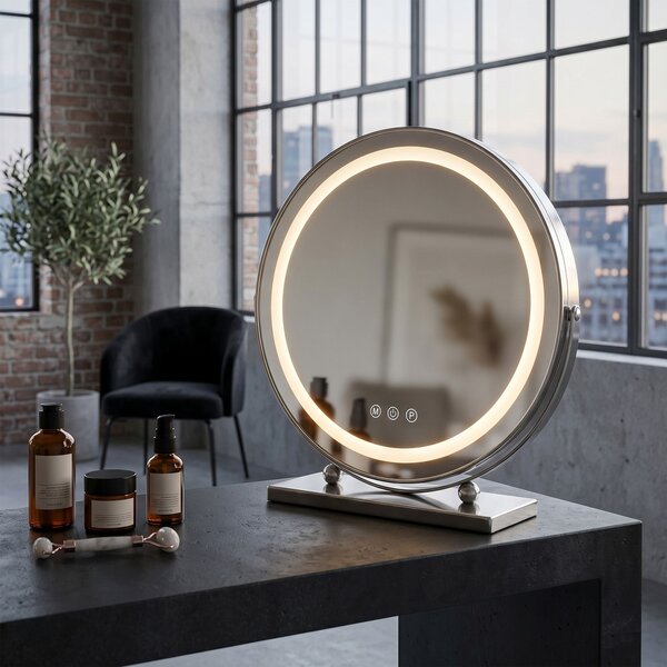 Rea MAKE-UP, kozmetické LED zrkadlo 40cm na postavenie, chrómová, HOM-01808