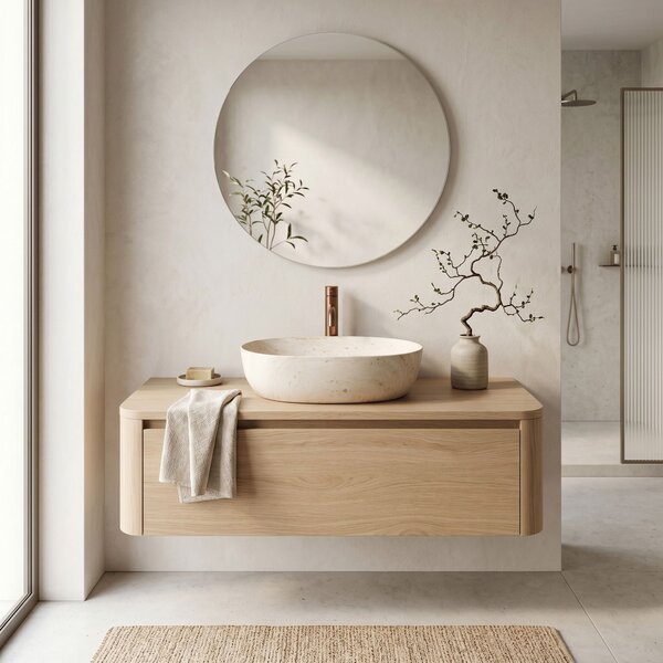 Rea Amelia Travertine, umývadlo na dosku 480x345x135 mm, imitácia kameňa, REA-U4210