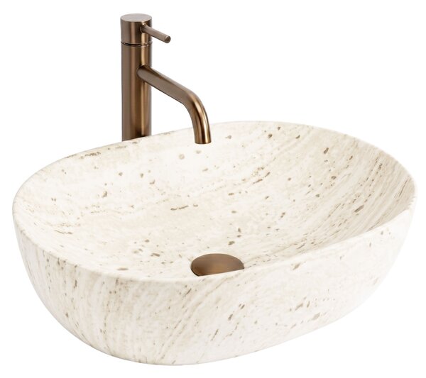 Rea Amelia Travertine, umývadlo na dosku 480x345x135 mm, imitácia kameňa, REA-U4210
